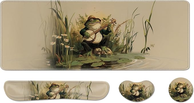 Desk Pad and Keyboard Wrist Rest, Large Mouse Pad + Keyboard Pad+Mouse Wrist Support, Non-Slip Desk Mat Protector for Office, Home 31.5×11.8 Inches Anime Frog by AFUZLE
