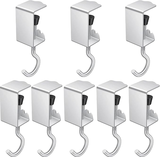 16PCS Movable Table Hooks, Adjustable Desk Mount Bag Holder Clamp, Under Table Purse Hanger Hook with Heavy-Duty Stainless Steel, Silver by Unknown