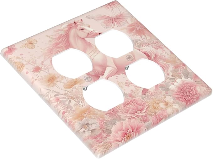 Decorative Switch Plate Covers Fantastical Pink Horse and Flowers 2-Gang Duplex Light Switch Covers Gfci Wall Plate Electrical Receptacle Switchplate Plug Faceplate for Bedroom Decor - Image 3
