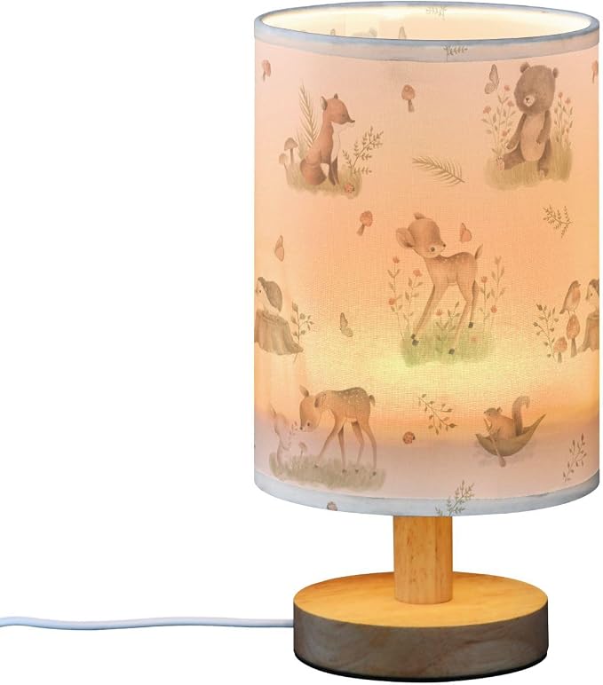Bedside Table Lamp Woodland Animals Nightstand Lamp with Wood Forest Fox Deer Rabbit Bird Bear Mushroom Desk Lamps for Bedroom Living Room Nursery Office Home Decor - Image 2