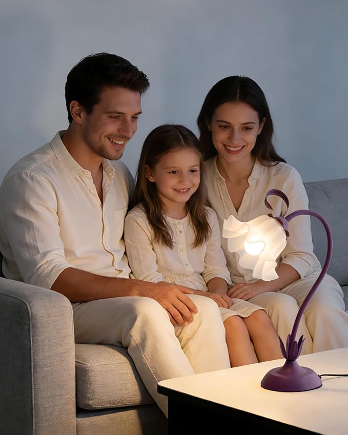 WERFOP Flower Table Lamp, LED Reading Light Vintage Bedside Table Lamp with 3 Color Modes for Nightstand, Kawaii Decoration for Home Bedroom Living Room (Purple) - Image 7