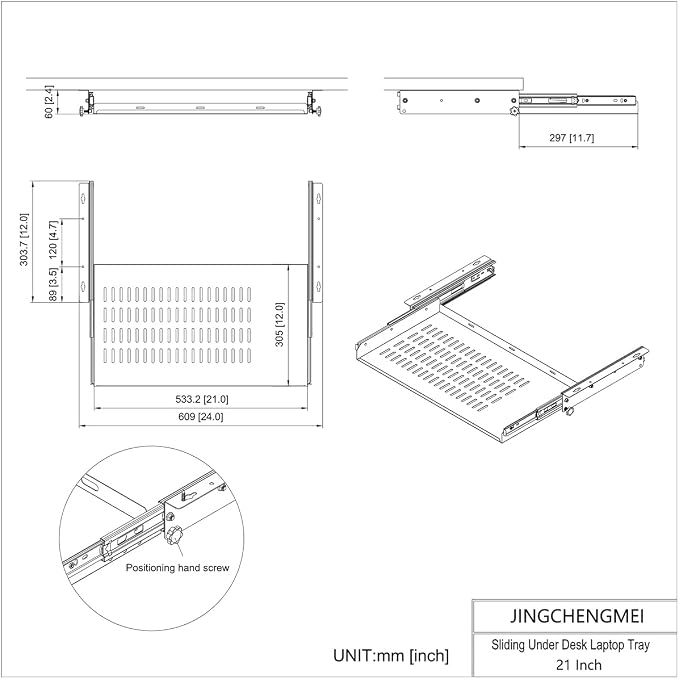21 inch Sliding Under Desk Laptop Mount Tray with Air Vents - Image 5