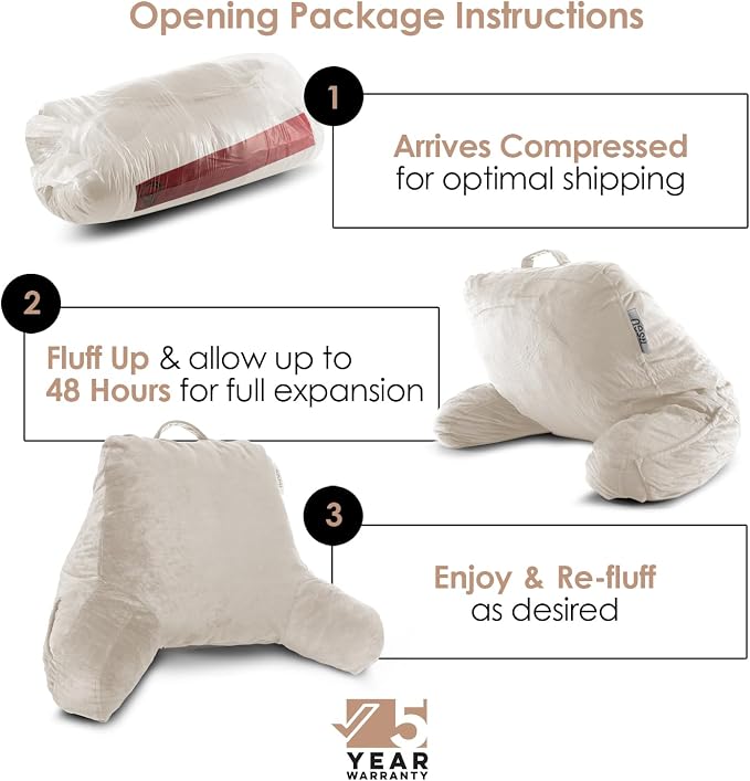 Nestl Reading Pillow with Portable Laptop Lap Desk - Shredded Memory Foam Back Support Pillow for Sitting Up in Bed and Couch Rest Pillows with Arms, Bed Tray Table with Foldable Legs, Linen - Image 4