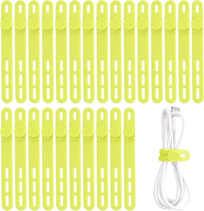 Oligei 25 Pcs Silicone Cable Ties, Cable Ties Reusable, High Elasticity Cord Wraps for Electrical Cords, Cord Organizer for Earphone, Phone Charger(Yellow) by Oligei