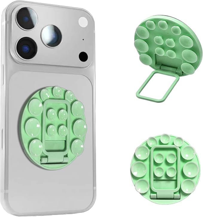 Small Rotundity Suction Cup Suction Phone Card Holder, Desktop Metal Bracket, Phone for iPhone and Android, Hands-Free Sticky Phone Grip Holder Stick On Phone Case for Videos(Green) by OBHEI
