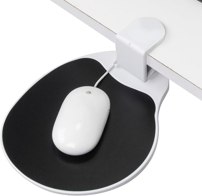EHO Clamp on Mouse Platform, Clip on Pad Rotating 360 Degree, Ergonomic Mouse Tray Attachment, Mouse Pad, Slide Out Tray, Suitable for 1.5" Thickness Desk, for Home Office Desk Organizer (Platinum) by EHOPrime