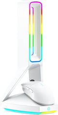 RGB Gaming Headset Stand， for Logitech G502/G502X Lightspeed Wireless Mouse Charging Dock, Compatible with DeathAdder v2 pro Mouse, Desktop Gamer's Accessories（Headset and Mouse not Included） (White) by Unknown