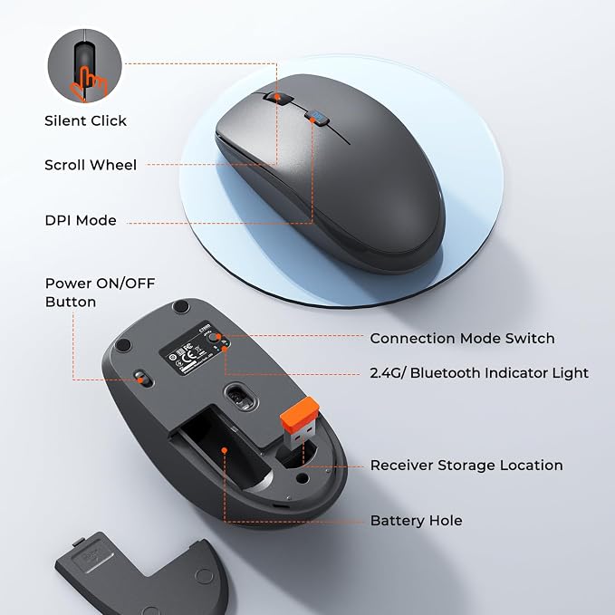 MEETION Wireless Keyboard Mouse Combo, Silent Full-Size Design, Black - Image 4