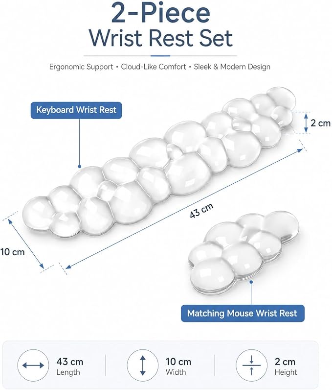 eulps Ergonomic Gel Keyboard Wrist Rest Set, Soft Gel Palm Rest for Keyboard and Mouse, Clear Wrist Support Pad for Typing and Gaming Pain Relief, Non-Slip Base for Computer Laptop (Cloud) - Image 8