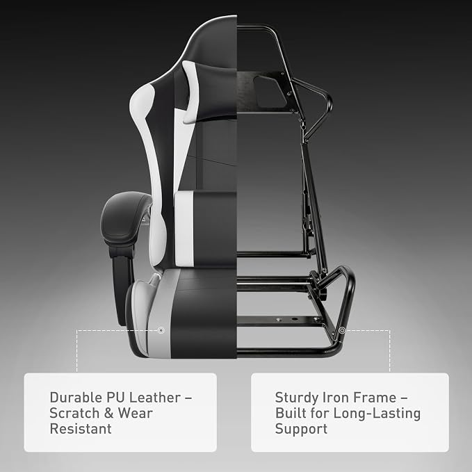 MoNiBloom Gaming Chair, Footrest & Lumbar Support, Height Adjust, White | Headrest & Lumbar Support, Ergonomic Computer chair, for Adult Teen Office or Gaming,Swivel game chair, leather gaming chair - Image 9