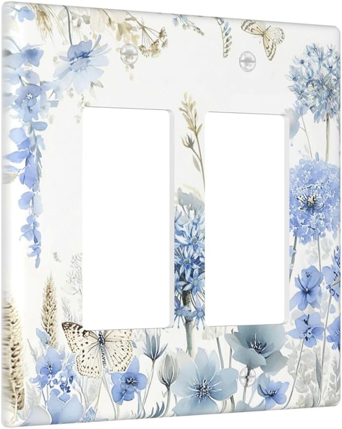Decorative Outlet Covers Blue Floral Hydrangea Watercolor Wildflower 2 Gang Light Switch Cover Plate Double Rocker Wall Plate Gfci Switch Plate Covers Plug Faceplate for Bathroom Decor - Image 2