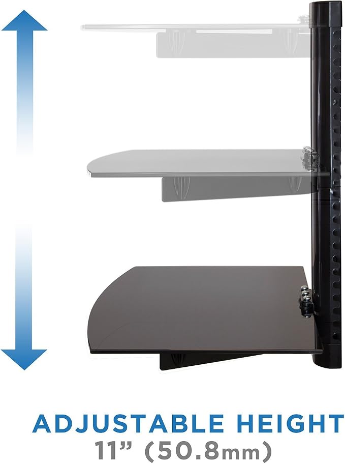 Mount-It! 2-Tier Floating TV Shelf, Tempered Glass, Wall Mount, Black - Image 5