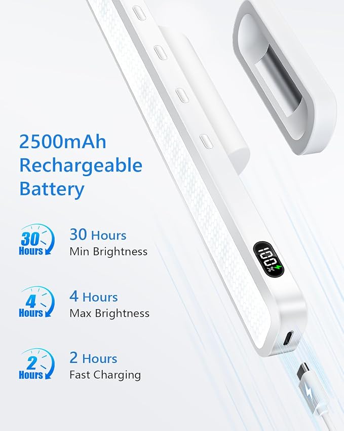 WILLED 5W Vanity Lights for Mirror, Eye-Friendly Mirror Light, 2500mah Rechargeable Under Cabinet Lights with Battery Display, Button Control Magnetic Light Bar for Closet, Bathroom and Desk - Image 3
