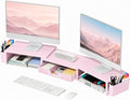 OPNICE Desk Organizers and Accessories, Dual Monitor Stand Riser with Drawer and 2 Pen Holders, Desk Shelf Computer Racks for Office Workspace Organizers, Desktop Organization (Peach-Pink) by OPNICE