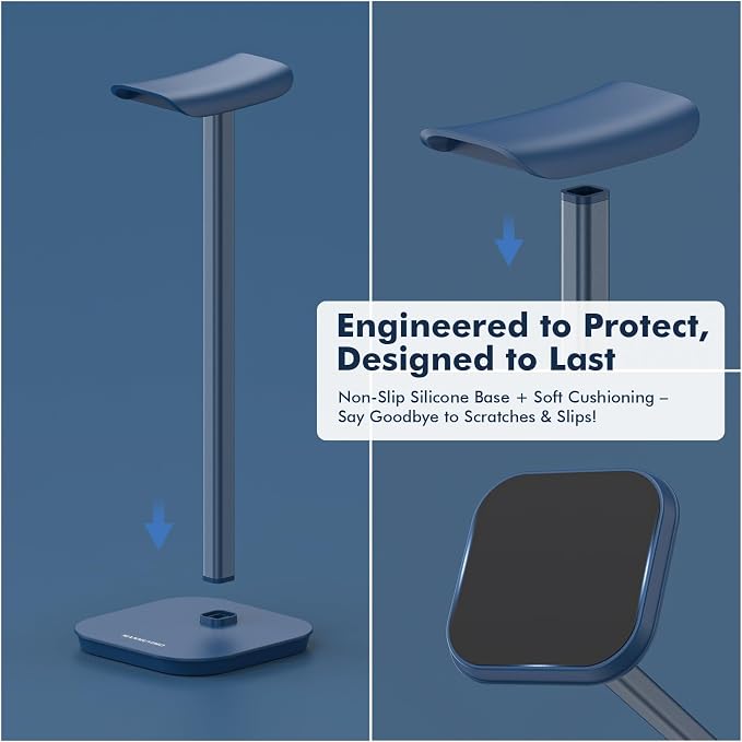 Headphone Stand, Desktop Headset Holder Heavy Base Desk Earphone Stand Aluminum Gaming Headset Hanger Rack for AirPods Max, AirPods, AirPods Pro, Sony, Beats, Bose, Razer and More(Blue) - Image 5