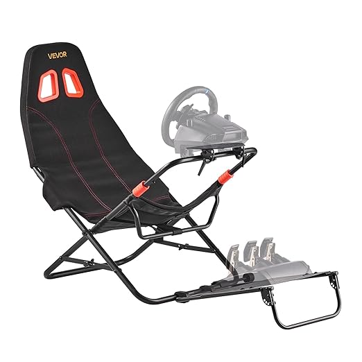 VEVOR Portable Racing Wheel Stand, Foldable & Adjustable Steering Sim Wheel Stand, 18.5 in Seat Inner Width, Compatible with Logitech G923/G920/G29, Thrustmaster T248P, Fanatec, Hori, Mad Catz, Black by VEVOR