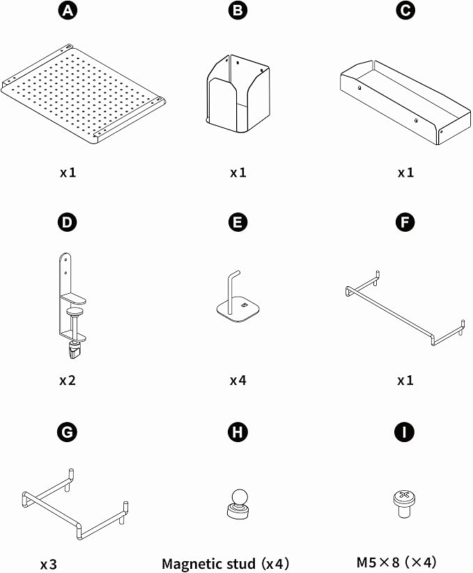 ENHANCE Metal Pegboard Desk Organizer (18 x 14 in) Clamp On Desk Peg Board with 14 Attachments, Pegboard Shelf and Pegboard Hooks, Desktop Organizer for Home Office, Crafts, or Gaming Setups - Image 4