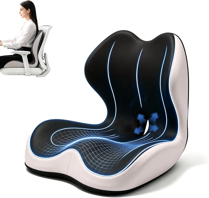 Breathable Ergonomic Memory Foam Seat Cushion & Lumbar Support Pillow, X-Large L-Shaped Coccyx Cushion with Tailbone Hollow, Pain Relief Pad, Ideal for Office Chair, Car, Gaming Chair & Wheelchair by Unknown