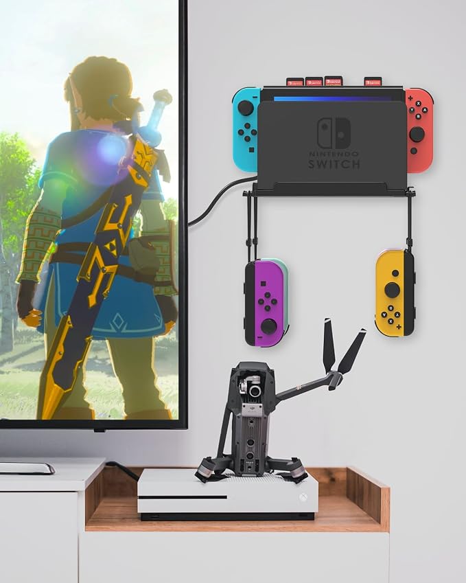 Wall Mount for Nintendo Switch and Switch OLED with 28 Game Card Holders and 4 Joy Con Hooks, Organize Switch Console Behind TV, Ideal Gift for Gamer, Black - Image 7
