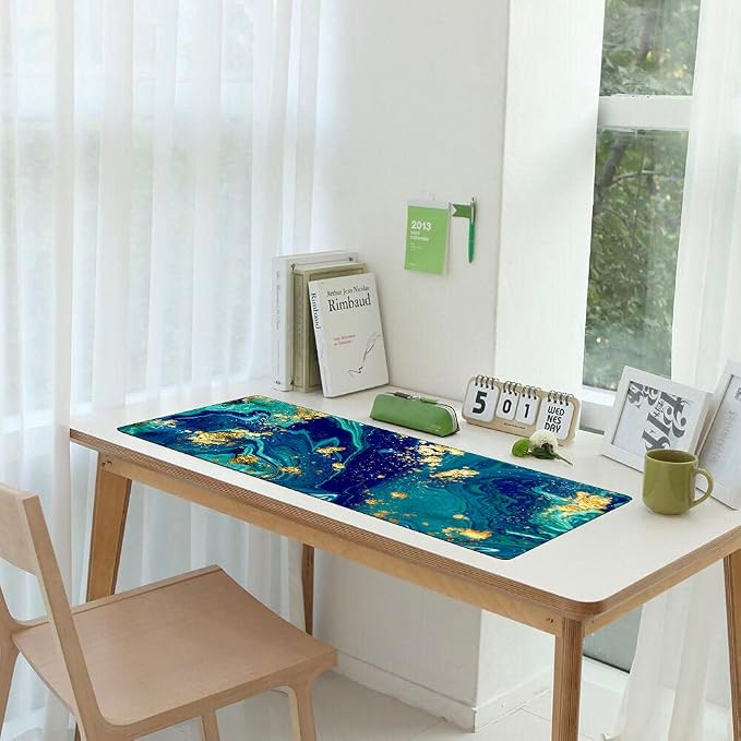 iCasso Extended Gaming Mouse Pad,Desk Pad 35.4x15.7in,Blue Marble | Large Non-Slip Rubber Base Mousepad with Stitched Edges,Waterproof Keyboard Mouse Mat for Work, Office, Home - Image 7