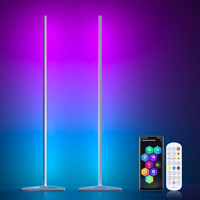 MIHEAL 2PCS Corner Floor Lamp, Synced Lights LED Control Floor Lamp RGB Light 56" Smart LED Corner Lamp App and Remote for Living Room Gaming Bedroom and Etc. - Image 9