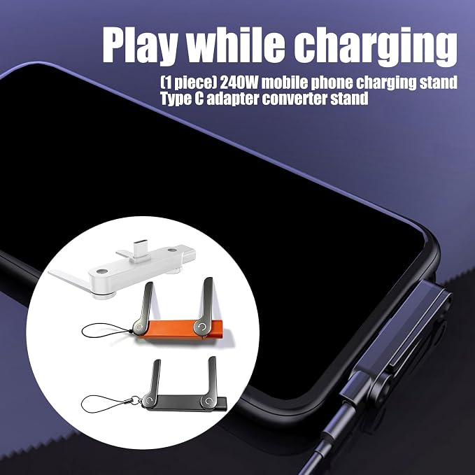 240W USB C Charging Dock Phone Stand, 362° Rotating Type C Charging Adapter Stand, ABS Foldable Charging Connector Dock for Gaming, Video Watching, Home, Office and Car - Image 2