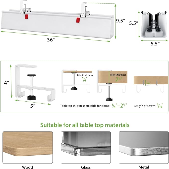 KEEGH Large No Drill Under Desk Cable Management Tray 36 in, White - Image 5