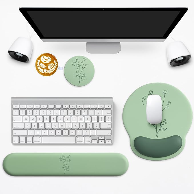 3 in 1 Ergonomic Mouse Pad and Keyboard Wrist Rest with Coaster Set-Green - Image 6