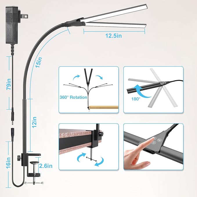 Hensam Desk Lamps for Home Office, Adjustable LED Desk Light with Clamp - Image 7