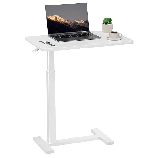 Overbed Bedside Table with Hidden Casters, Adjustable Pneumatic Mobile Laptop Computer Standing Desk, Rolling Laptop Table, Movable Overbed Table Hospital Home Use, White by SimpleDeluxe
