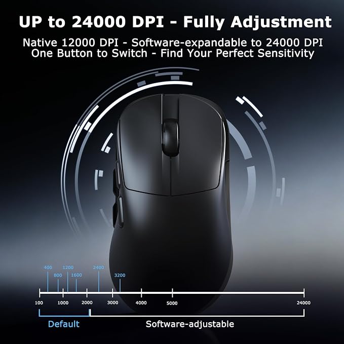 AJ179 V2 Wireless Gaming Mouse, Tri-Mode 2.4G/Bluetooth/Wired, 800mAh Battery Inside a 61g Ultra-Light Shell, 24000 DPI, 6 Programmable Buttons, Right-Handed Ergonomic, On-Board Memory – Black - Image 5
