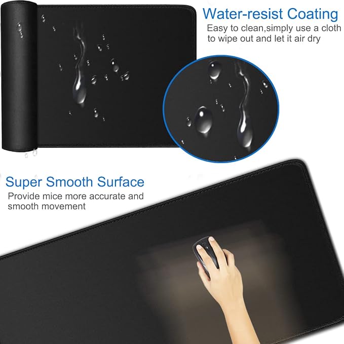 Large Gaming Mouse Pad, 31.5x15.7 in Large Desk Computer Keyboard Mouse Mat | Gaming MousePad, Water Resist Non-Slip Mousepad Rubber Base Long XXL Large Extended Mat for Work & Gaming, Office Home, Black - Image 4