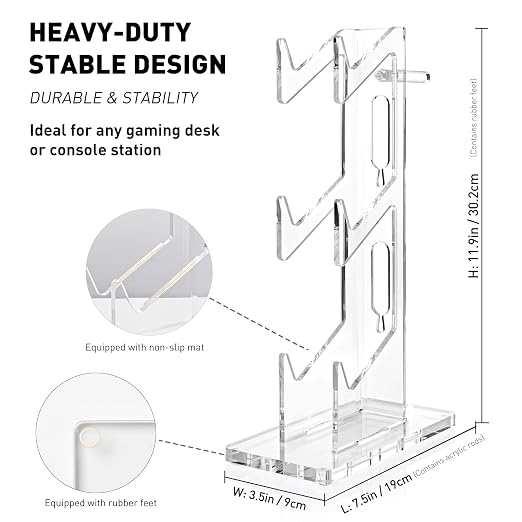 OAPRIRE Acrylic Game Controller Stand for Desk, 3 Tier, Stabilized Base | Controller and Headset Stand, Gamer Gift for PS5 PS4 Xbox Controllers, Desk Accessories, Quick Desk Tidy In Seconds, Clear - Image 6