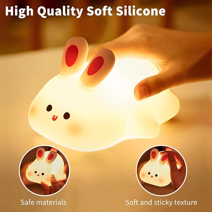 Cute Rabbit Night Light,Squishy Animal Nightlamp,Rechargerable Dimmable Nursery Bunny Lamp Soft Silicone Table Bedroom Lamp Portable Adjustable Lighting Bedroom Bedside Gift - Image 5