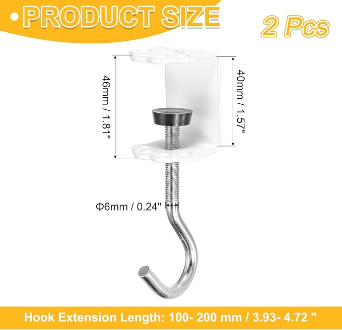 PATIKIL Desk Hook, 2Pcs Desk Mount Bag Holder Hook Cat Claws J Hooks for Hanging Bag Backpack Under Desk Clamp Purse Adjustable Headphone Table Closet Door Under Counter, White - Image 2