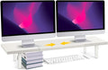 Across-Star Dual-Monitor-Stand-Riser-For-Desk Adjustable Length 32-40 Inch，Large Desktop Computer Monitor Riser For 2 Screens，Desk Shelf Organizer Riser Stand For Computer/Laptop/PC/Printer/TV Black by Acorss-Star