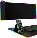 Wireless Charging RGB Mouse Pad with Phone Stand, Large Gaming Desk Mat | Dual wireless charging, foldable phone holder and RGB lighting create an organized gaming or home office desk setup. by miroddi