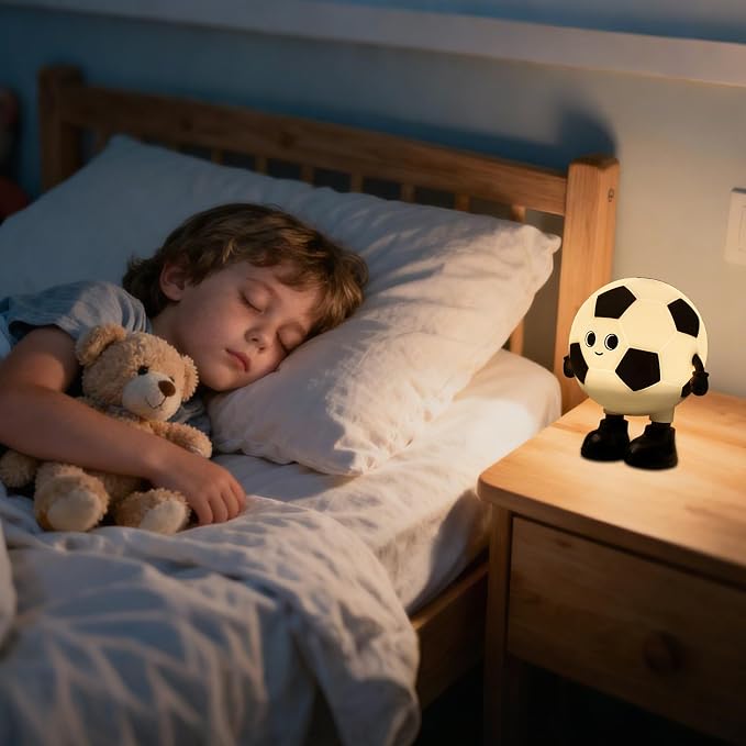 Cute Soccer Silicone Night Light for Kids, Rechargeable 7-Color Changing Lamp with 3-Level Dimming & 30-Min Timer, Safe Squishy Room Decor Christmas/Birthday Gift for Boys Girls - Image 7