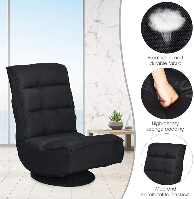 Giantex 360 Degree Swivel Floor Chair, Folding Floor Gaming Chair with 6 Positions Adjustable, Lazy Sofa Lounge Chair w/Tufted Back Support, Video Gaming Chair for Reading TV Watching (Black) - Image 9
