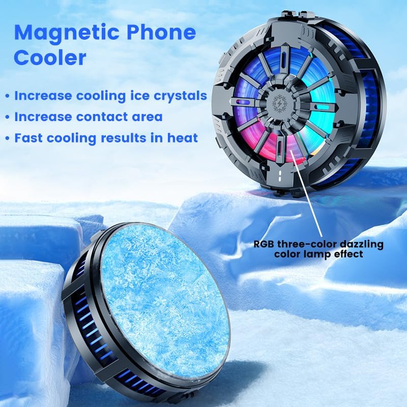 Phone Cooler, LOCZAR Magnetic Fan Small USB Fan for Gaming with Removable Grip, Semiconductor Cooling RGB Cellphone Radiator for Cell iPhone Ipad Ps5 Gamer Influencer Tiktok Live Streaming - Image 5