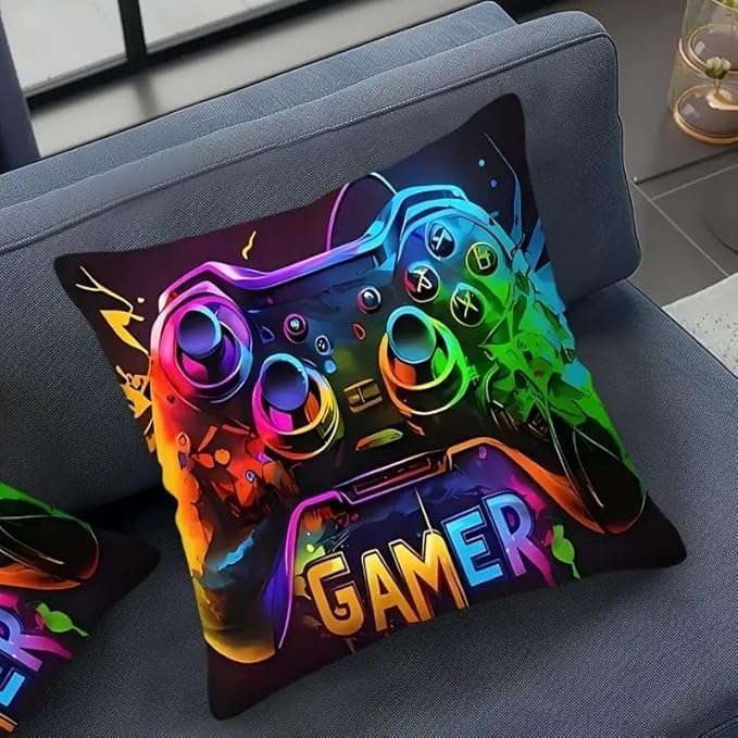 4Pcs Set Gaming Pillow Covers - Washable, Living Room, Playroom 18x18 Pillows Linen Pillowcase Modern Decorative Square Pillowcases for Sofa Couch Bedroom Living Room Car - Image 2