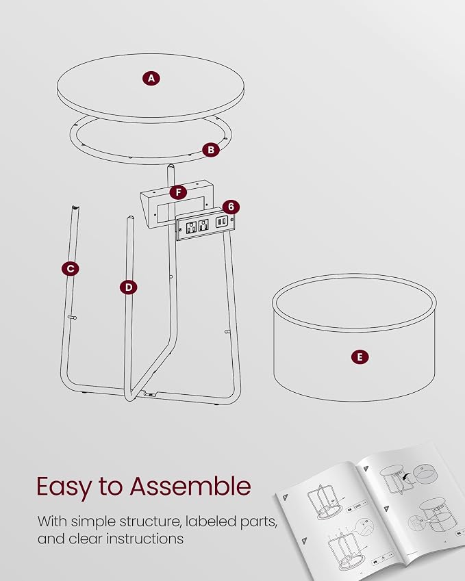 VASAGLE Side Table with Charging Station,Fabric Basket, Round End Table - Image 8