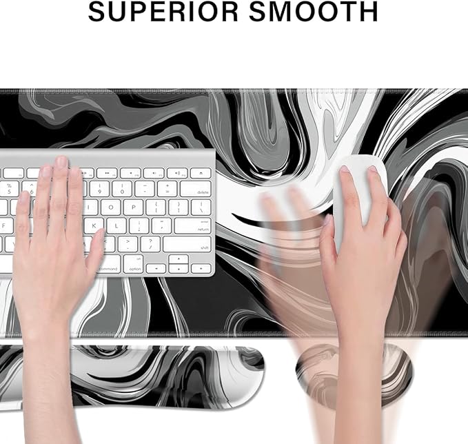 Desk Pad and Keyboard Wrist Rest, Large Mouse Pad + Keyboard Pad+Mouse Wrist Support, Non-Slip Desk Mat Protector for Office, Home 31.5×11.8 Inches Black & White Abstraction - Image 3