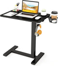 Tangkula Mobile Standing Desk, Pneumatic Height Adjustable Rolling Desk with Cup Holder & Headphone Hook, Overbed Table with Hidden Wheels, Laptop Computer Cart for Couch, Home, Office (Black) by TANGKULA