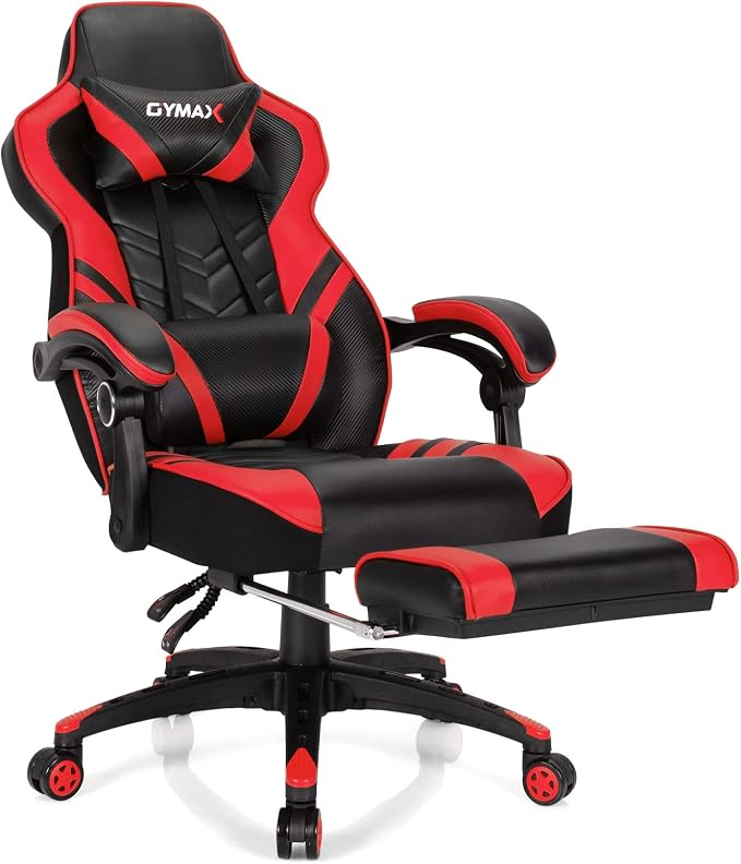 GYMAX Gaming Chair, Ergonomic Computer Chair with Footrest, Linkage Armrests & Lumbar Cushion, Big Wide High Back Video Gaming Chair, Reclining Office Rolling Chair for Adult/Teens (Red) by GYMAX