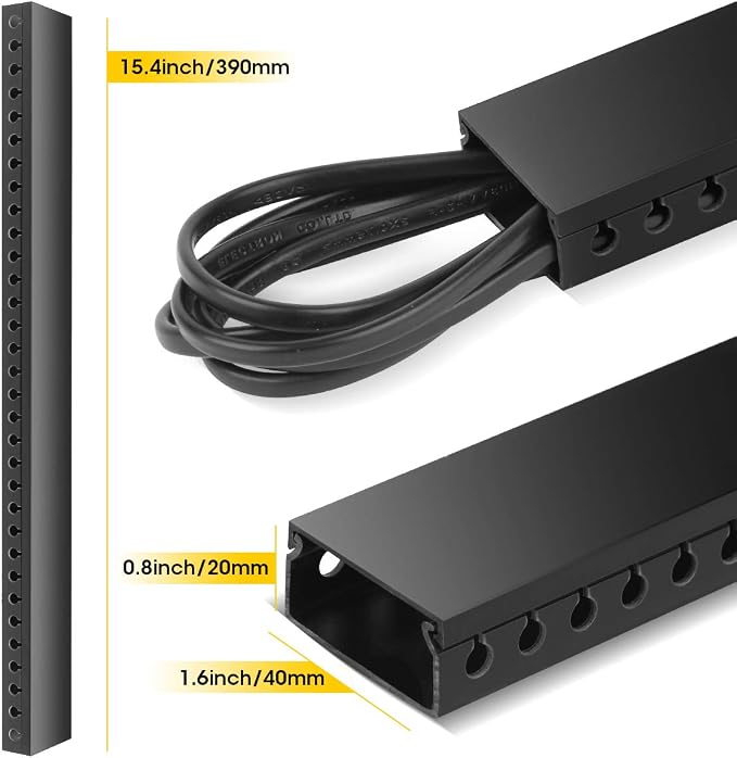 Cable Raceway Kit, Stageek Cable Management System Open Slot Wiring Raceway Duct with Cover, On-Wall Concealer Organizer for Cable Pass to Hide Wires Cords for TVs, Computers - 9x15.4inch, Black - Image 4