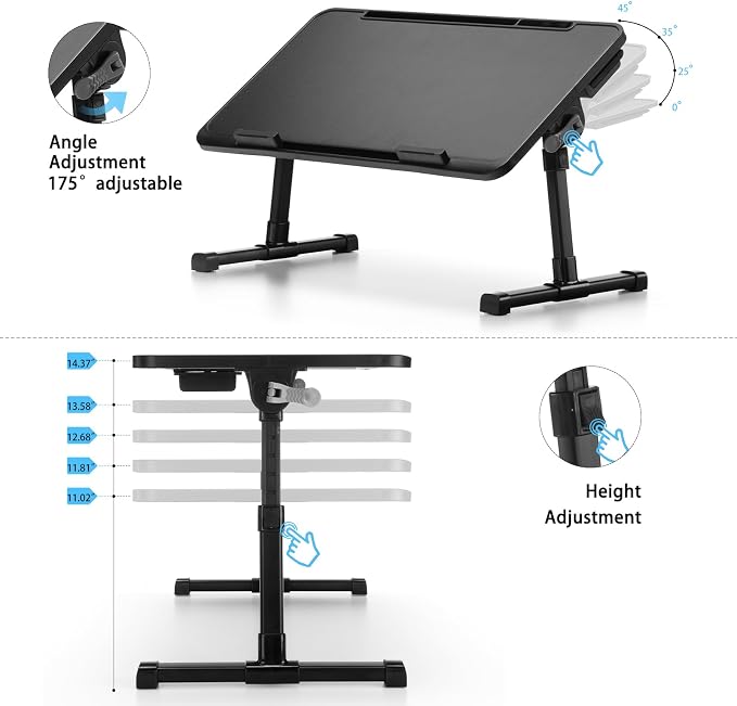 Lap Desk, Adjustable Height & Angle, Aluminum Legs with Storage Drawer & Non-Slip Base, 22" Large Panel for Home Office Gaming Writing Dining, for Adults & Kids - Image 4