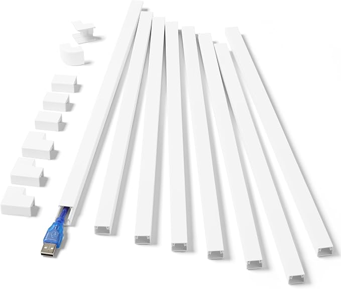 One-Cord Hider Kit, 126in Cable Covers for Wires on Wall, Mini Wire Hider for Wall Mounted TV, White Cable Raceway, Paintable Cord Cover Cable Management for Home Office, 8 x L15.7in W0.6in H0.4in by ZhiYo