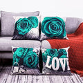 Green Throw Pillow Covers 18x18 Inch Set of 4 Turquoise Rose Pillow Cover Couch Decorative Love Sing Flower Square Pillow Cases for Bedroom Sofa Chair Outdoor Cushion Cover Modern Home Decorations by YOOOAHU