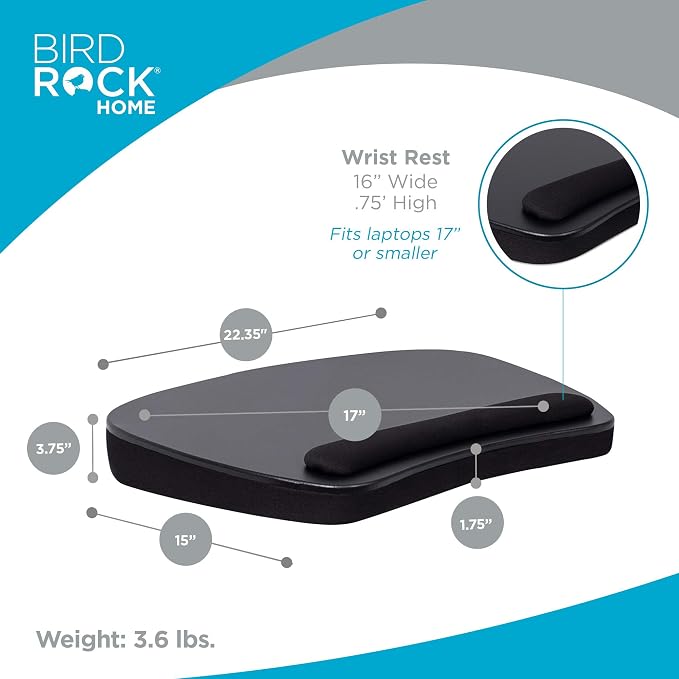 BIRDROCK HOME Oversized Lap Desk with Memory Foam Cushion, Wrist Rest, Portable Tray for Bed, Couch, Sofa, Recliner, Writing, Study, Compact Lapdesk, Ideal for WFH, Matte Black, Fits Laptops Up to 17" - Image 2